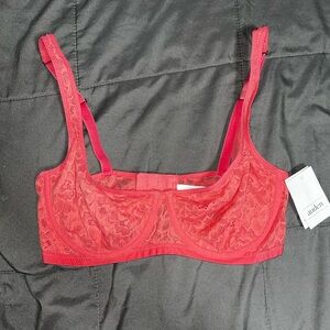NEW Auden Bra Womens 34C Pink Lace Unlined Balconette Underwire Sheer Plus